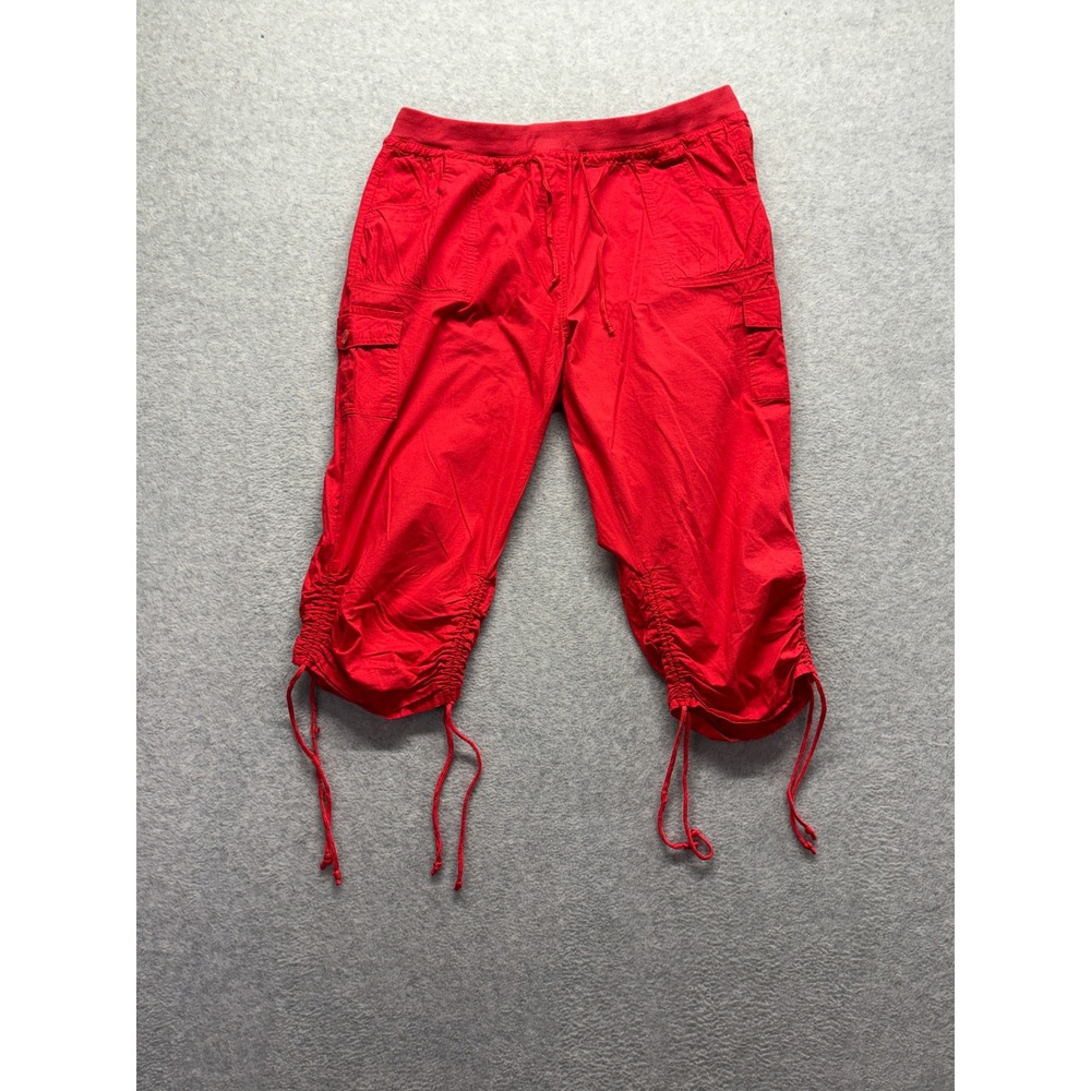 Audrey Lane Red Cargo Capri Pants Womens 2X Elastic Waist Cinched Hem Cropped